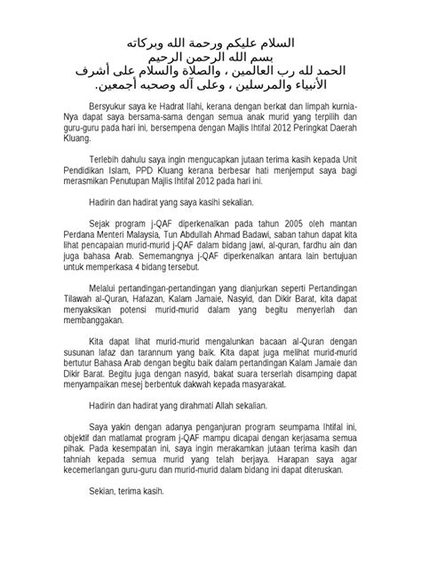 Teks Ucapan Perasmi Majlis Ihtifal Pdf