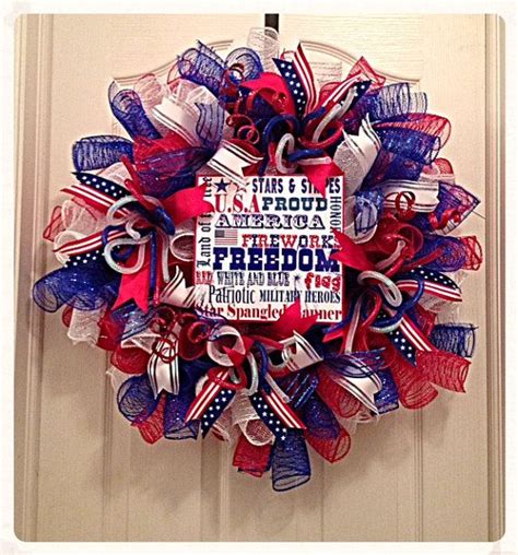 Patriotic Deco Mesh Wreath Th Of July Wreath Labor Day Wreath Red