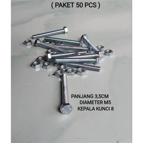 Jual MUR BAUT M5X35MM 3 5CM KUNCI 8 PAKET 50 PCS Shopee Indonesia