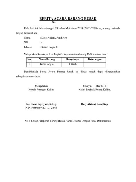 Berita Acara Barang Rusak Pdf