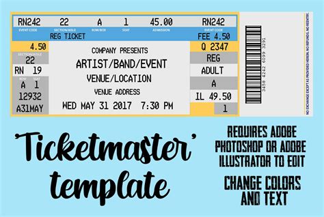 Fake Ticketmaster Concert Party Ticket Template Etsy Uk