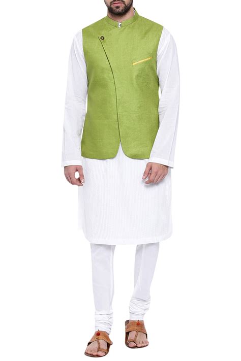 Buy Mayank Modi Men Green Mandarin Collar Nehru Jacket Online Aza