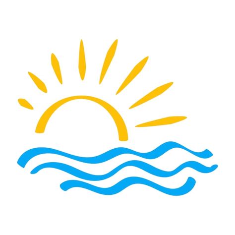 Icono de vector de sol y mar símbolo de onda de agua y signo de sol