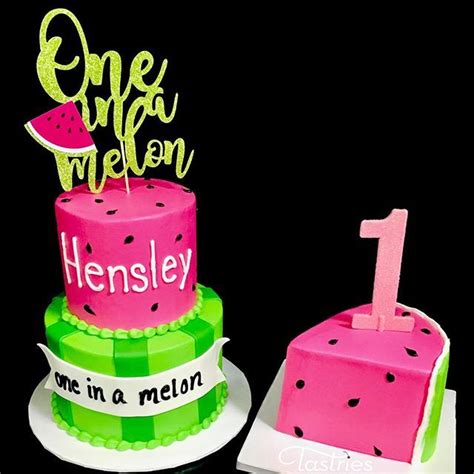 One In A Melon 1st Birthday Cake And Smash Cake Cake Custom Birthday Cakes Custom Cakes