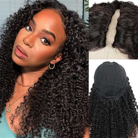 28 Inch Curly V Part Wig Human Hair No Leave Out Thin Part Wig Glueless