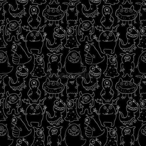 Cute Monsters Seamless Pattern Cartoon Monsters Background Stock