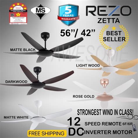 REZO ZETTA 56 42 DC Motor Remote Control Ceiling Fan Kipas Siling