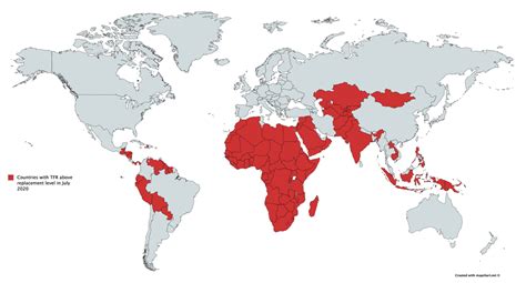 Countries with TFR above replacement rate in July 2020, according to most recent data : r ...