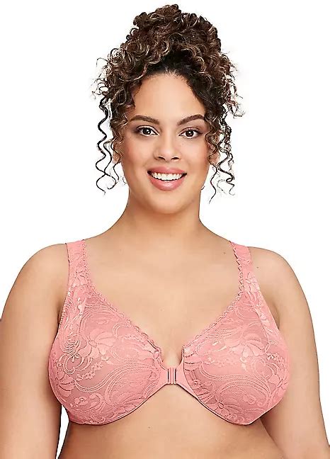 Glamorise Full Figure Plus Size Wonderwire Front Close Stretch Lace Bra Kaleidoscope