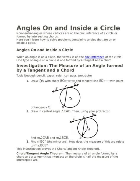 Math Lecture Notes Angles On And Inside A Circle Non Central Angles