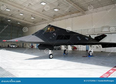 Us Air Force Lockheed F 117 Nighthawk Stealth Bomber Jet In A Hangar At