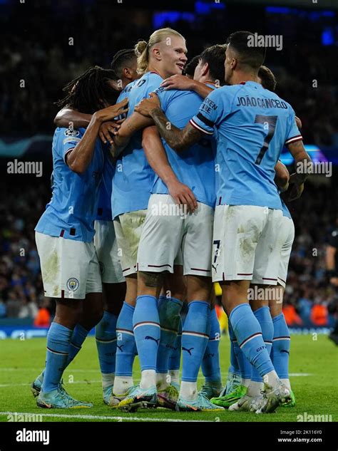 Manchester Citys Erling Haaland Celebrates Scoring Their Sides Second