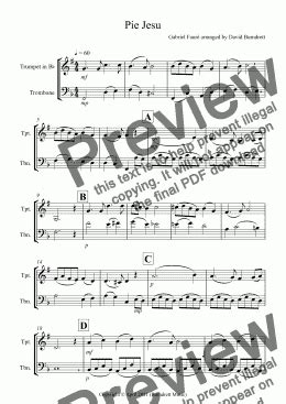 Pie Jesu From Requiem For Trumpet And Trombone Duet Sheet Music