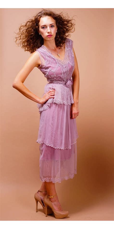 Tiered Vintage Style Tea Party Dress In Lavender Rose By Nataya