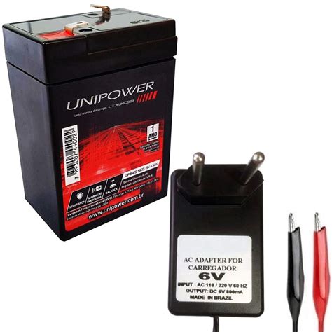 Kit Bateria Recarreg Vel V Ah Unipower Carregador V Mah Plug