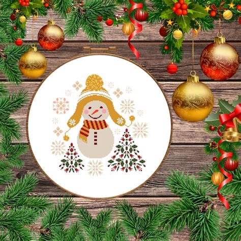 Cute Snowman In The Christmas Forest Cross Stitch Pattern Pdf Etsy