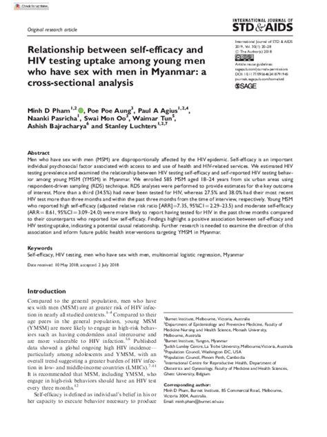 Pdf Relationship Between Self Efficacy And Hiv Testing Uptake Among