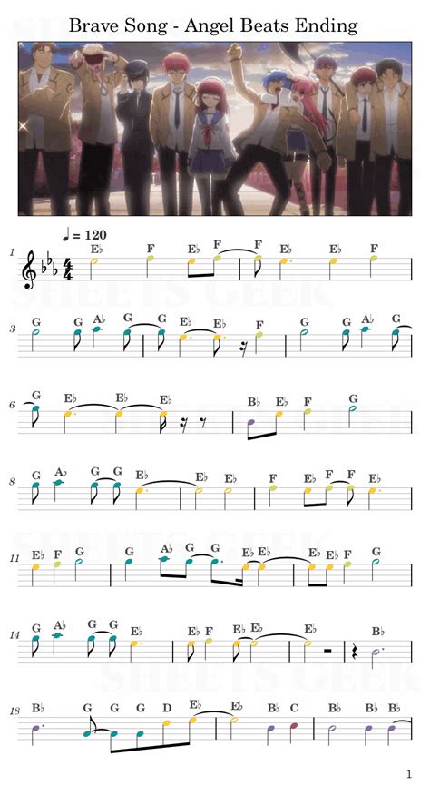 Brave Song Angel Beats Ending Easy Sheet Music