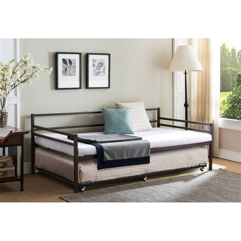 Jeru Platform Daybed Frame With Pop Up Trundle Set Twin Bronze Metal Modern Headboard