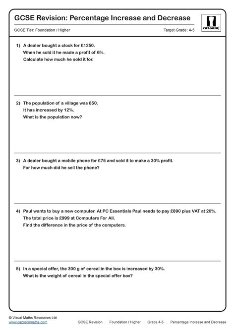 Percentage Increase And Decrease Gcse Questions Gcse Revision