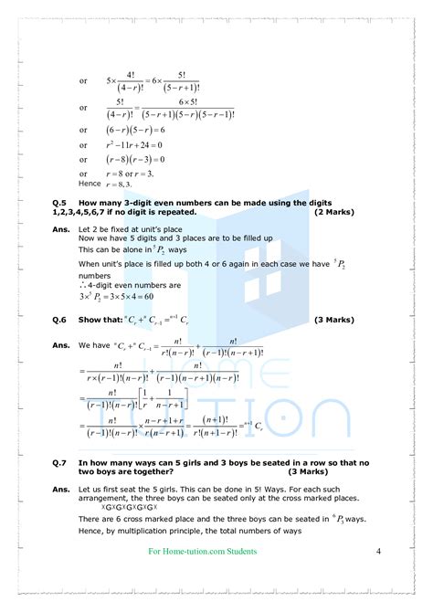 Important Questions For Class 11 Maths Chapter 7 Permutations And