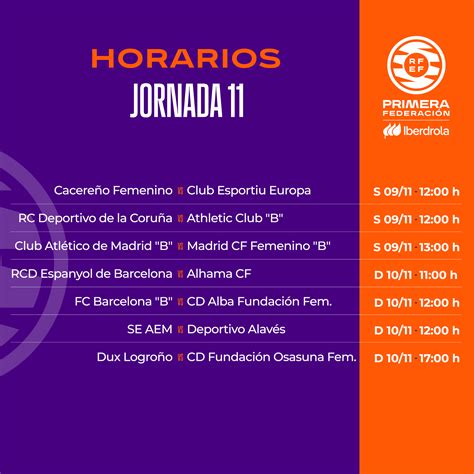 ¡estos Son Los Horarios De La Undécima Jornada De Primera Federación Iberdrola Rfefes