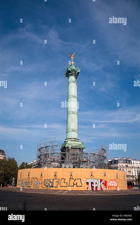 Statue On The Colonne De Juillet Roundabout Bastille In Paris In France