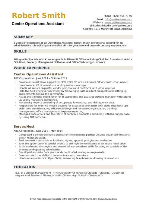 Operations Assistant Resume Samples Qwikresume