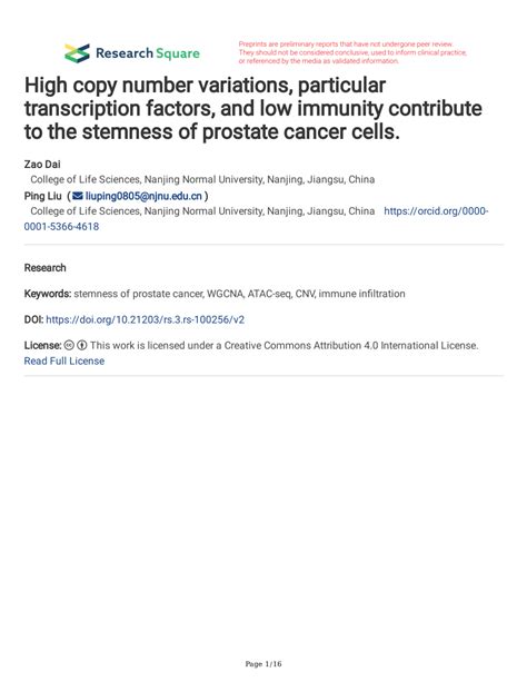 Pdf High Copy Number Variations Particular Transcription Factors