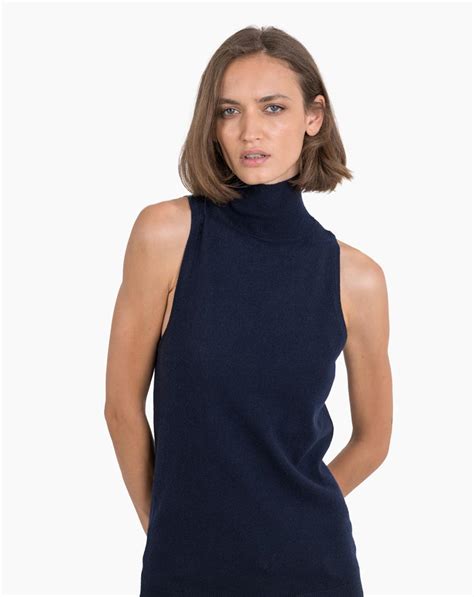 Pull Col Roulé Sans Manches Pour Femme en Cachemire Fin MaisonCashmere