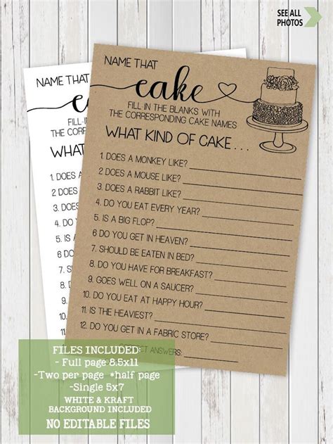 Name That Cake Game Bridal Shower Activity Game Guess Cake Country Chic