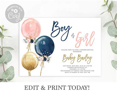 Gender Reveal Invitation Boy Or Girl Baby Shower Invitation Blue And