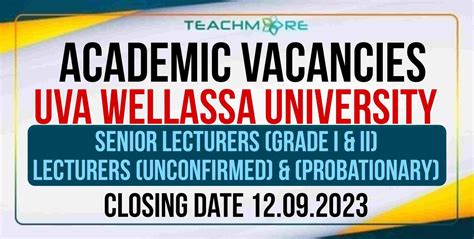 Academic Vacancies Uva Wellassa University - TeachMore.lk