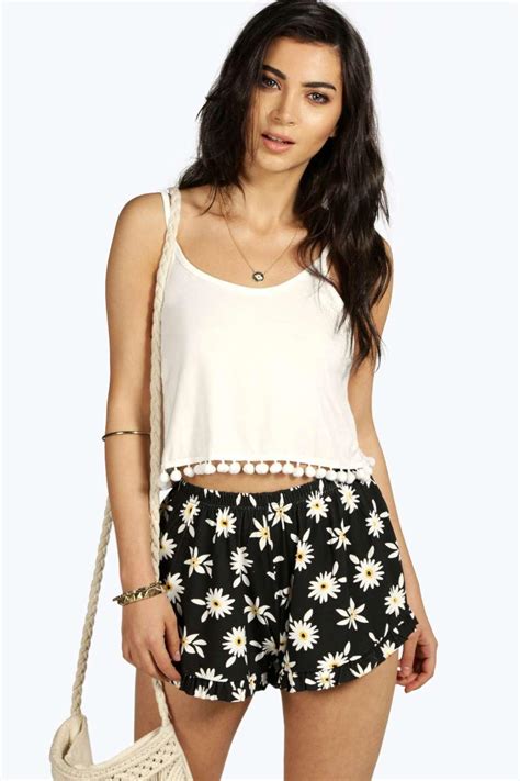 Ella Daisy Print Frill Hem Shorts At