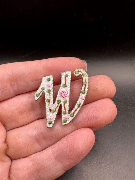 Vintage W Initial Enamel Gem