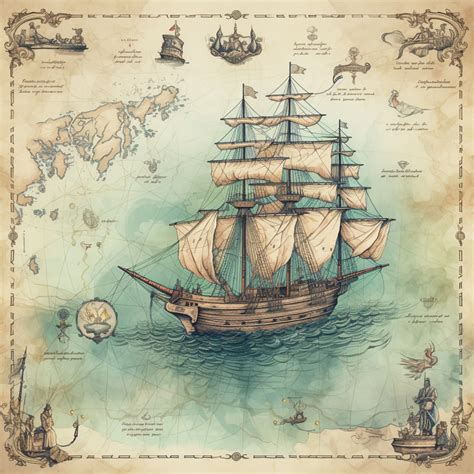 Vintage Nautical Map Ship Art Print Free Stock Photo Public Domain