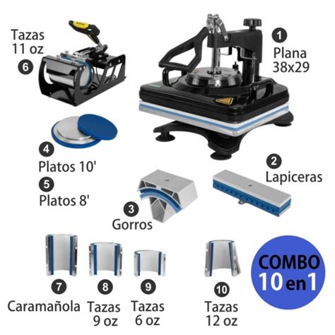 Prensa Térmica Combo 10 en 1 NEGRA