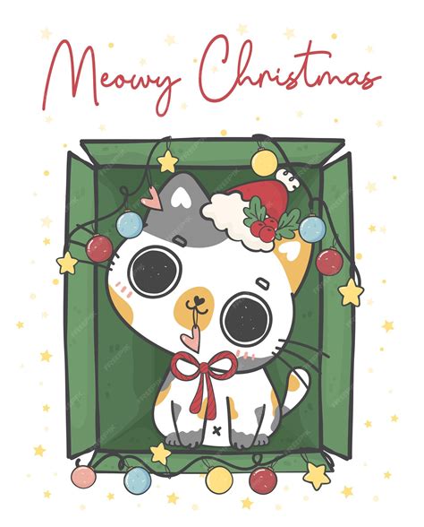 Premium Vector Cute Naughty Calico Kitten Cat Christmas In Red Santa