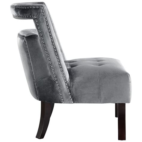 Posh Living Cole Tufted Velvet Accent Chair With Nailhead Trim In Gray