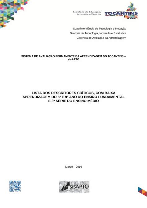 PDF LISTA DOS DESCRITORES CRÍTICOS BAIXA PDF fileCIÊNCIAS 5º