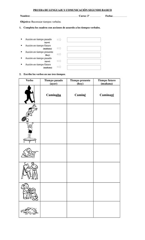 Guia De Verbos Prueba De Lenguaje Y Comunicaci N Segundo