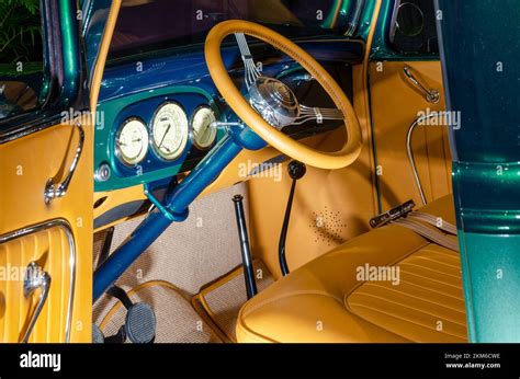 Vintage Car Dashboard And Steering Wheel Stock Photo Alamy