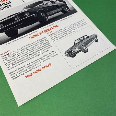 Original Shelby Mustang Gt Gt Kr Spec Sheet Ford Cobra Gt