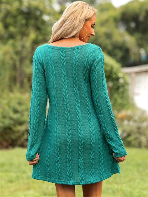 Crew Neck Long Sleeve Vintage Sweater Dress Dresses Zolucky Formal