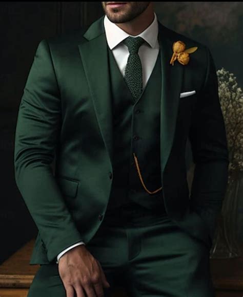 Dark Green Men S Wedding Suits 3 Piece Solid Colored Slim Fit Single