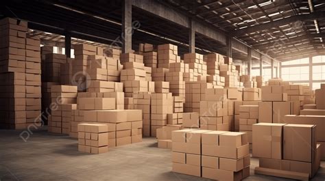 3d Illustration Of Piled Cardboard Boxes In A Manufacturing Plant