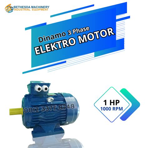 Jual Mesin Motor Electro Dinamo 1 Hp 750 Watt 3 Phase 6 Pole 1000 Rpm