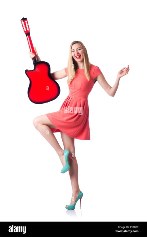 Female Guitar Player Isolated On White Stock Photo Alamy