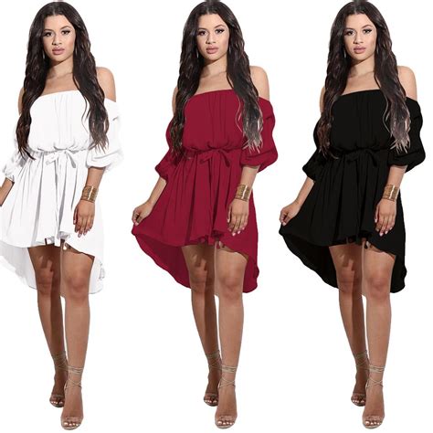 Dress Women S Off Shoulder Pure Colour Sexy Backless Bandage Dress Belt