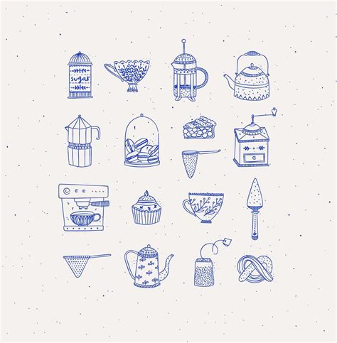 Set Of Kitchen Equipment Icon Drawing In Handmade Graphic Primitive